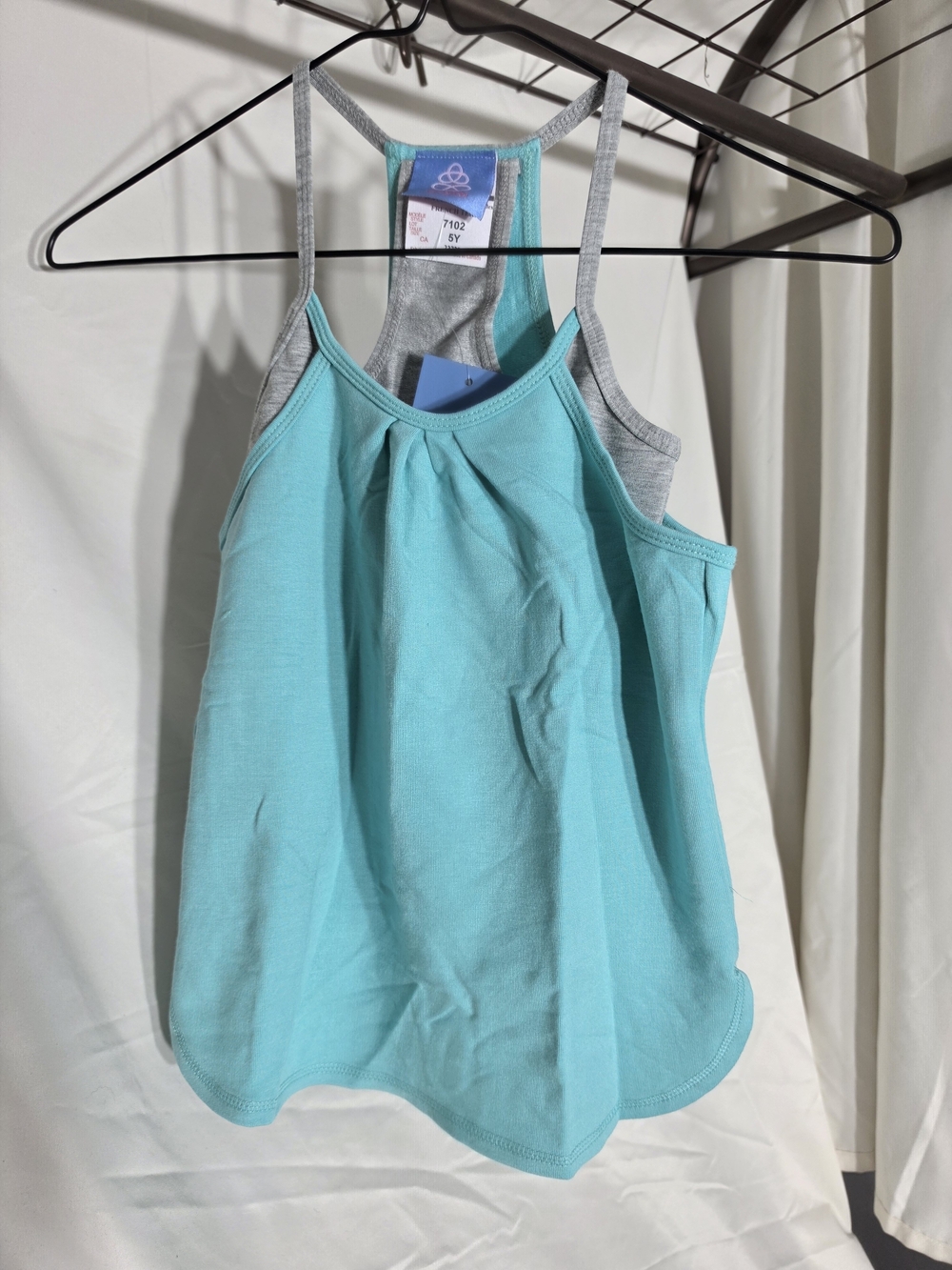Girls' Double-Layer Tank Top - Aqua with Gray Trim
